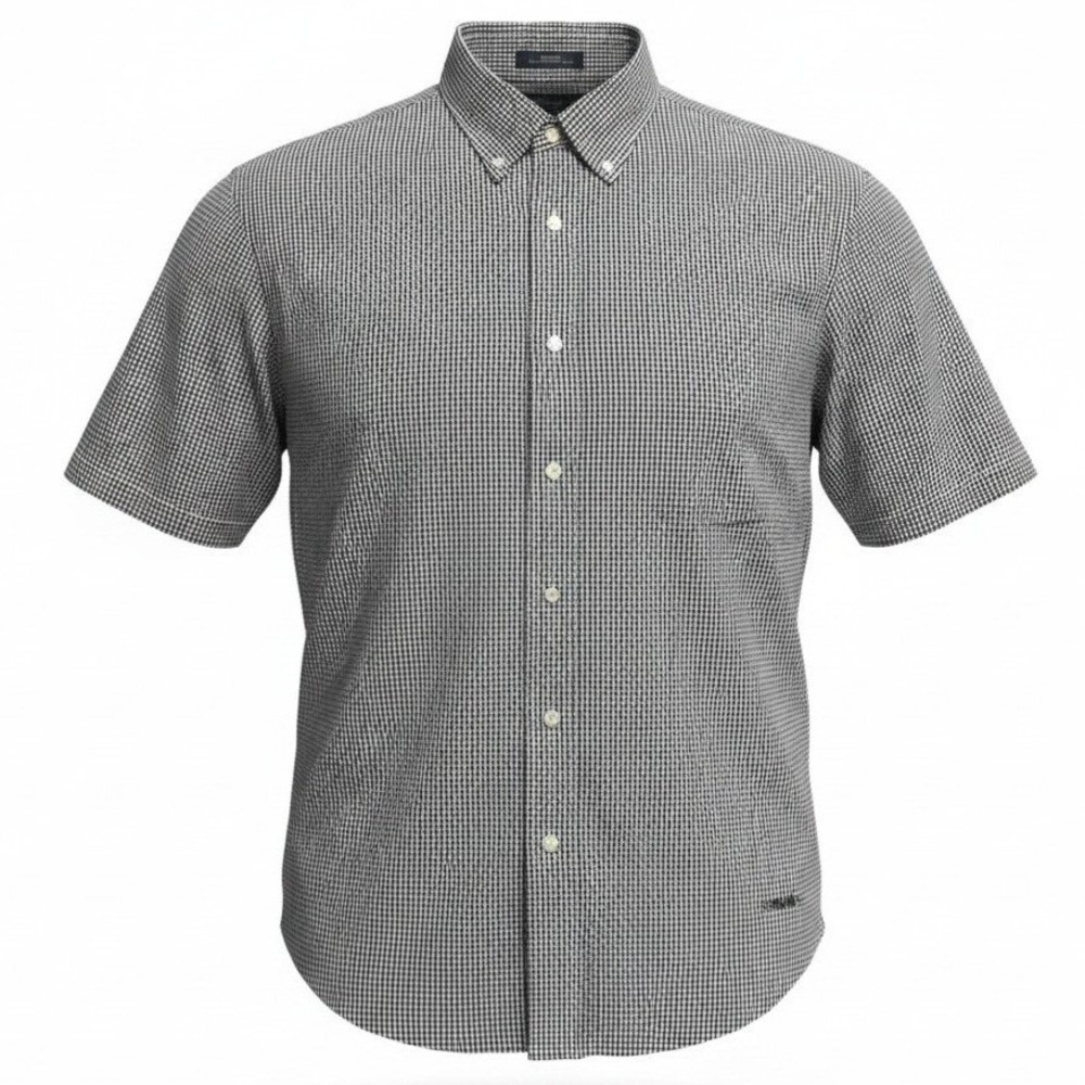 Daniel Cremieux Button Down Mens XL Black White Gingham Short Sleeve Shirt